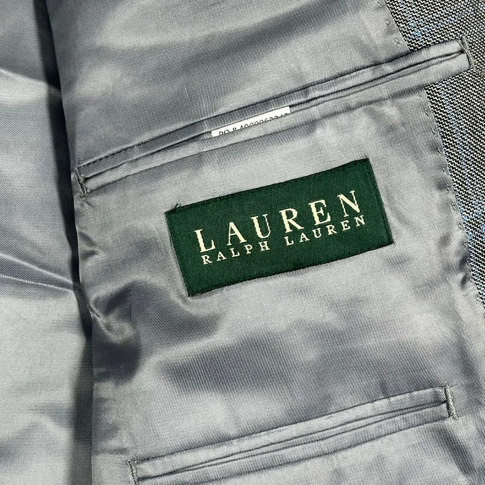 Lauren Ralph Lauren Silk Wool Two-Button Blazer Mens 46R Grey Plaid Glen Check